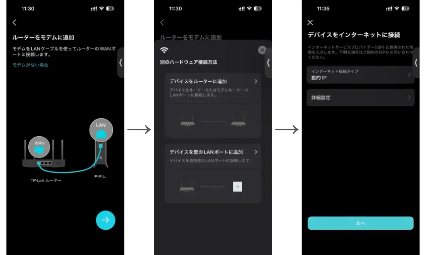 初期セットアップウィザードの流れ